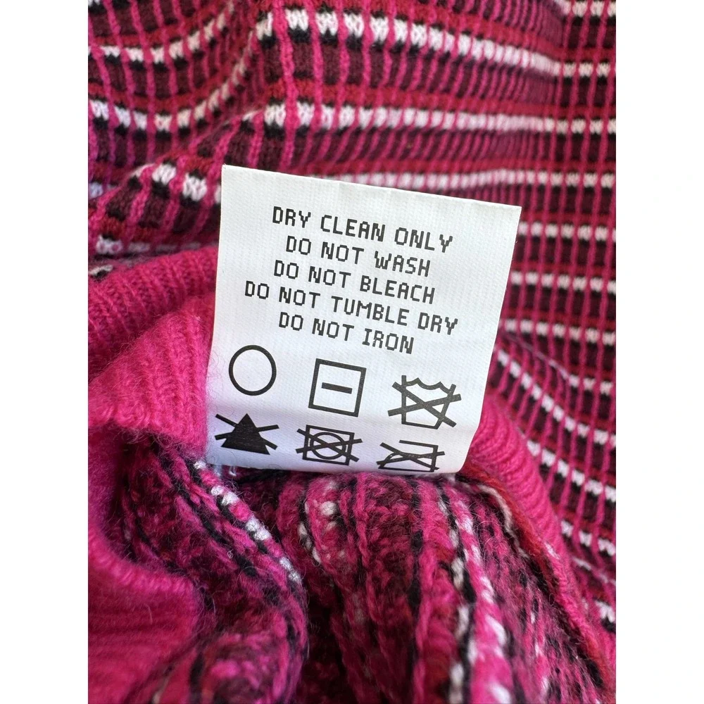 HAPPY SHEEP 100% Cashmere Cardigan Pink Striped V Neck Button Sweater S $398